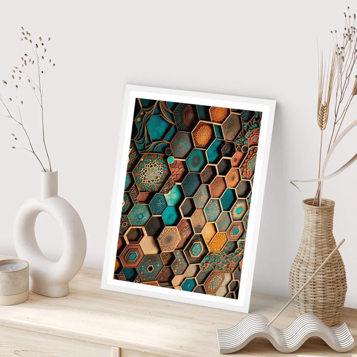Plakát v bílém rámu - Arabské ornamenty – variace - 61x91 cm