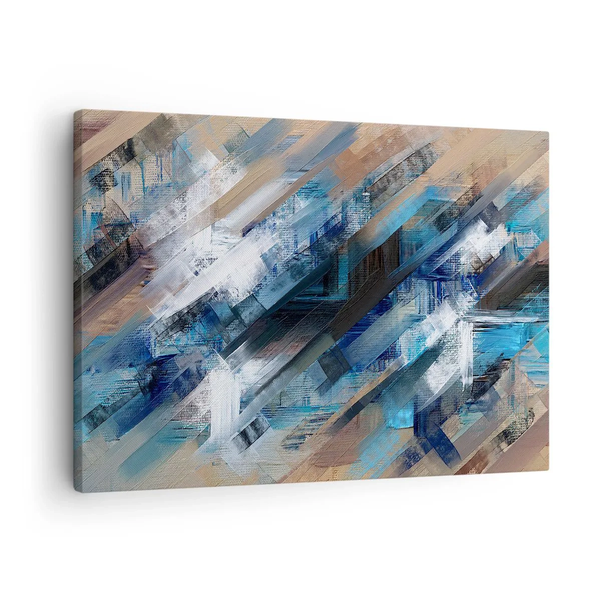 Obraz na plátně - Abstraktní kompozice s modrými diagonálními čarami - 70x50cm - Na modrém úkosu - Moderní nástěnná dekorace do obývacího pokoje a ložnice ARTTOR