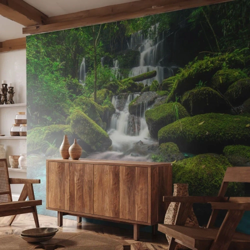 Fototapeta Premium Canvas - Tyrkys, safíry a tekuté stříbro - Krajina, Vodopád, Horský potok - 350x256 cm