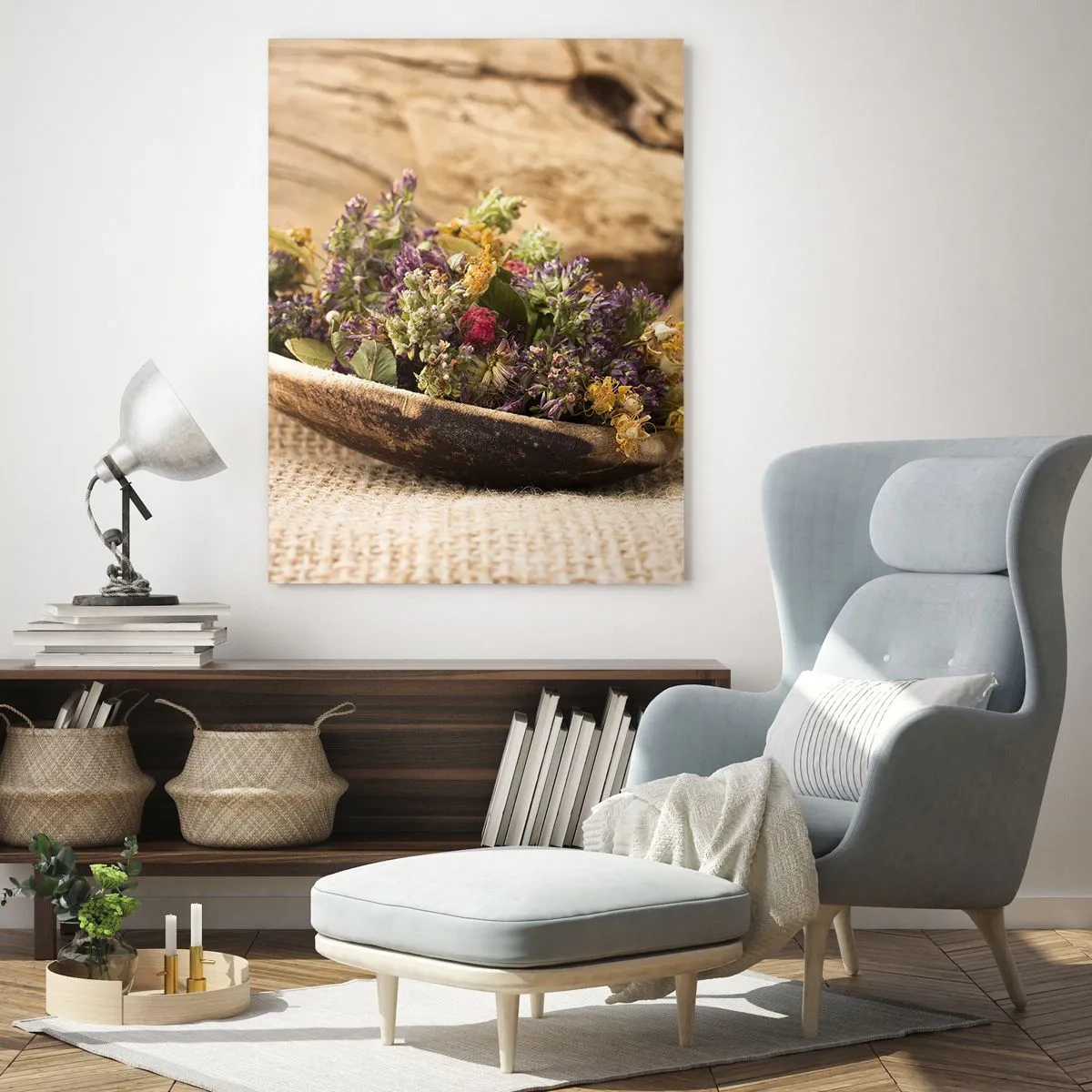 Obraz na skle - Barevné kvítí a voňavé bylinky - 50x70 cm