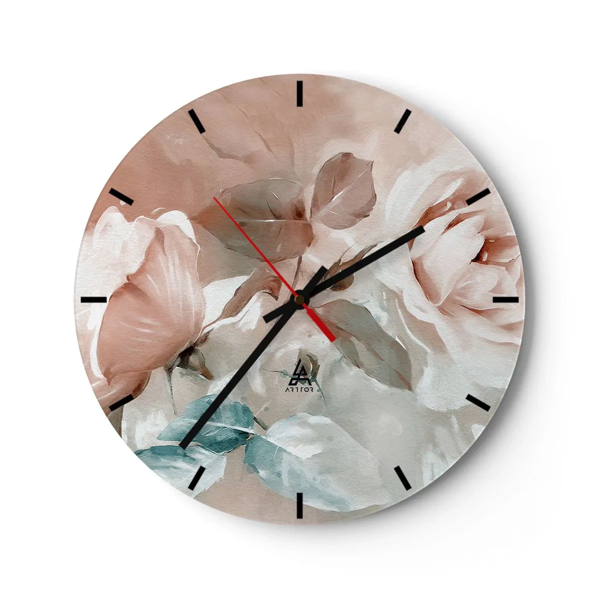 Nástěnné hodiny - Jemné květiny v pastelových odstínech na světlém pozadí - 30x30cm - Duch romantismu - Moderní nástěnná dekorace do obývacího pokoje, kuchyně a ložnice ARTTOR