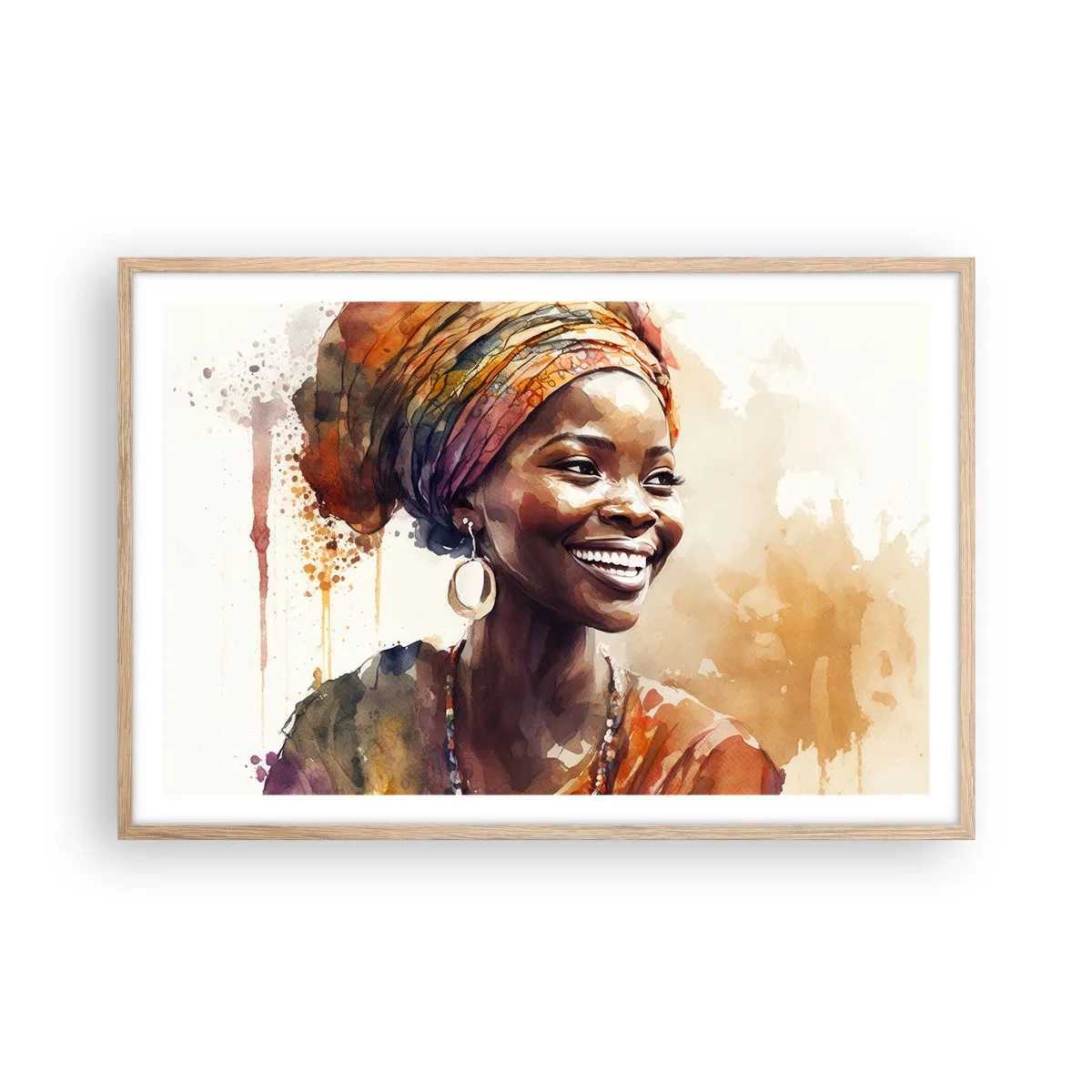 Plakát v rámu světlý dub - Africká královna - 91x61 cm