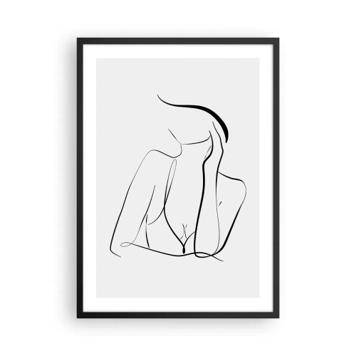 Plakát v černém rámu - Minimalistická linie zobrazující ženskou siluetu - 50x70cm - Na vlně snů - Moderní nástěnná dekorace do obývacího pokoje a ložnice ARTTOR