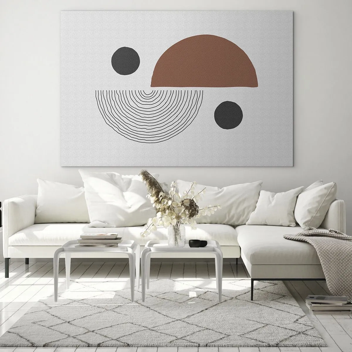 Obraz na skle - Geometrické obrazce na světlém pozadí v abstraktním stylu - 70x50cm - Dokonalost kruhu - Moderní nástěnná dekorace do obývacího pokoje a ložnice ARTTOR