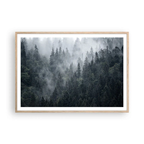 Plakát v rámu světlý dub - Lesní svítání - 100x70 cm