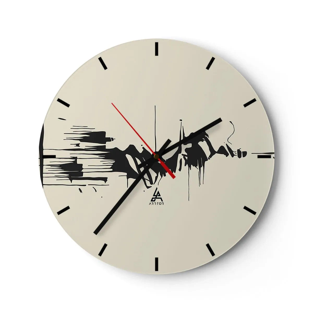 Nástěnné hodiny - Černobílá abstrakce s dynamickými liniemi a tvary - 30x30cm - Spěšná abstrakce - Moderní nástěnná dekorace do obývacího pokoje, kuchyně a ložnice ARTTOR
