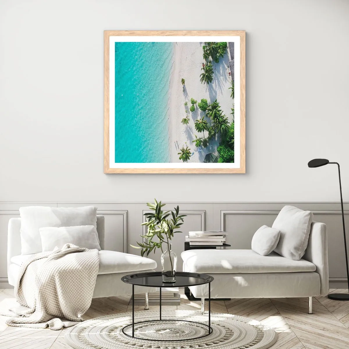 Plakát v rámu světlý dub - Dovolená v ráji - 50x50 cm