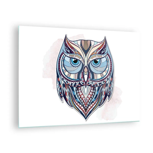 Obraz na skle - Barevný, geometrický portrét sovy - 70x50cm - Umělecká ozdobná sova - Moderní nástěnná dekorace do obývacího pokoje a ložnice ARTTOR
