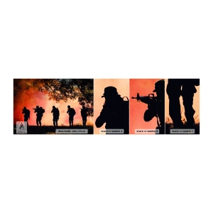 Vzor Fototapety Samolepicí Deluxe Sticker - …Všichni za jednoho. - Voják, Zbraň, Puška - 100x30 cm