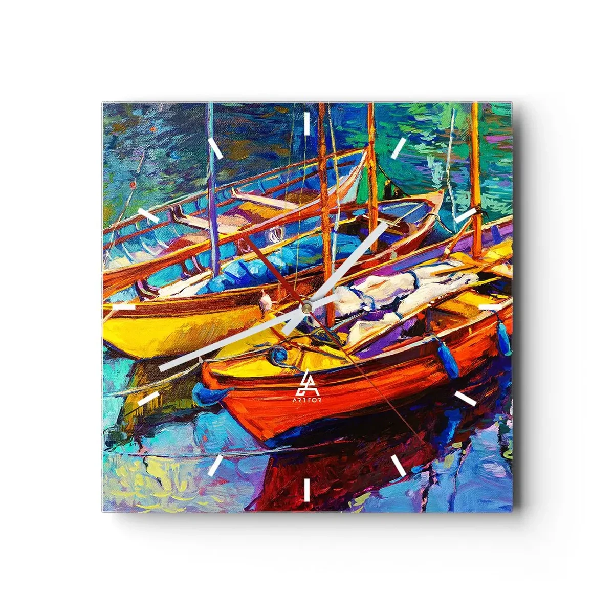 Nástěnné hodiny - Na vodě husté od barev - 40x40 cm