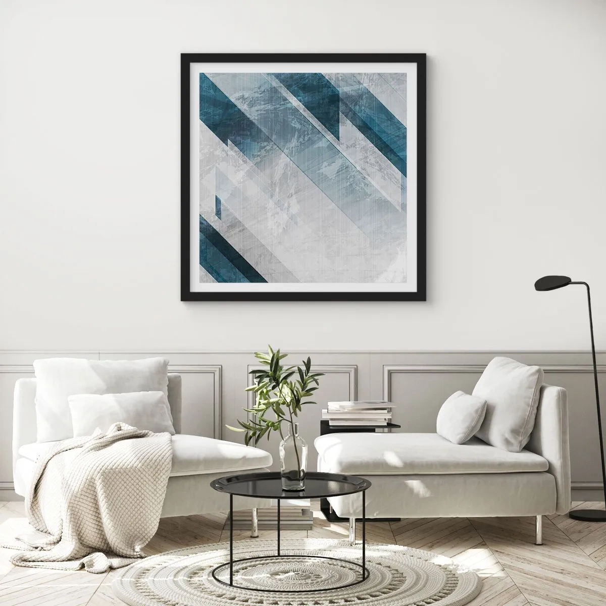 Plakát v černém rámu - Prostorová kompozice – pohyb šedé - 60x60 cm