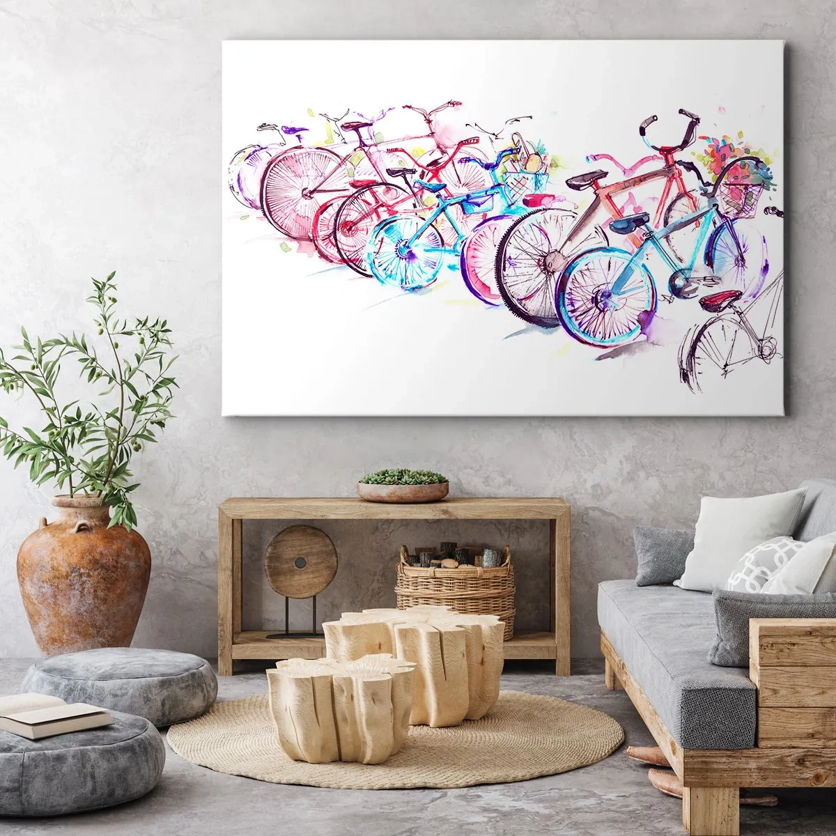 Obraz na plátně - Barevná kola v uměleckém stylu akvarelu - 70x50cm - Sjezd Antimoto klubu - Moderní nástěnná dekorace do obývacího pokoje a ložnice ARTTOR