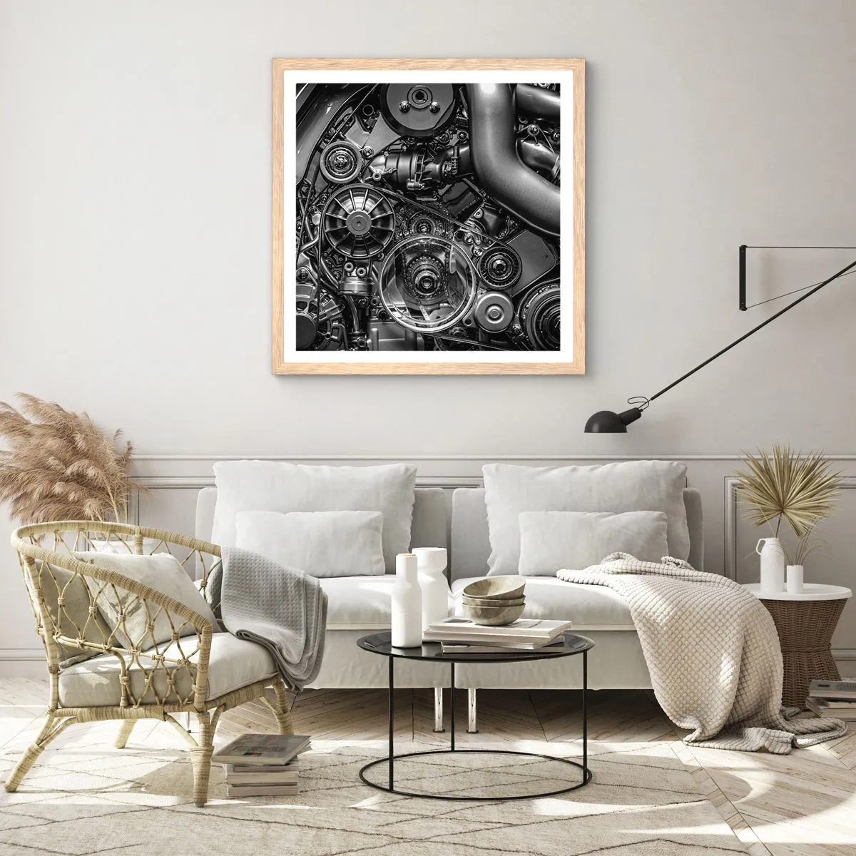 Plakát v rámu světlý dub - Poezie mechaniky - 40x40 cm