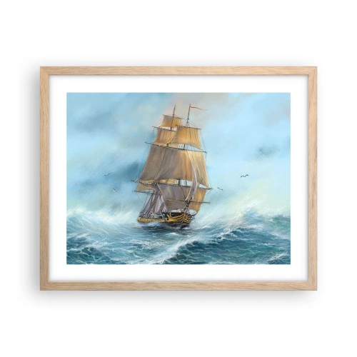 Plakát v rámu světlý dub - Běžící po vlnách - 50x40 cm