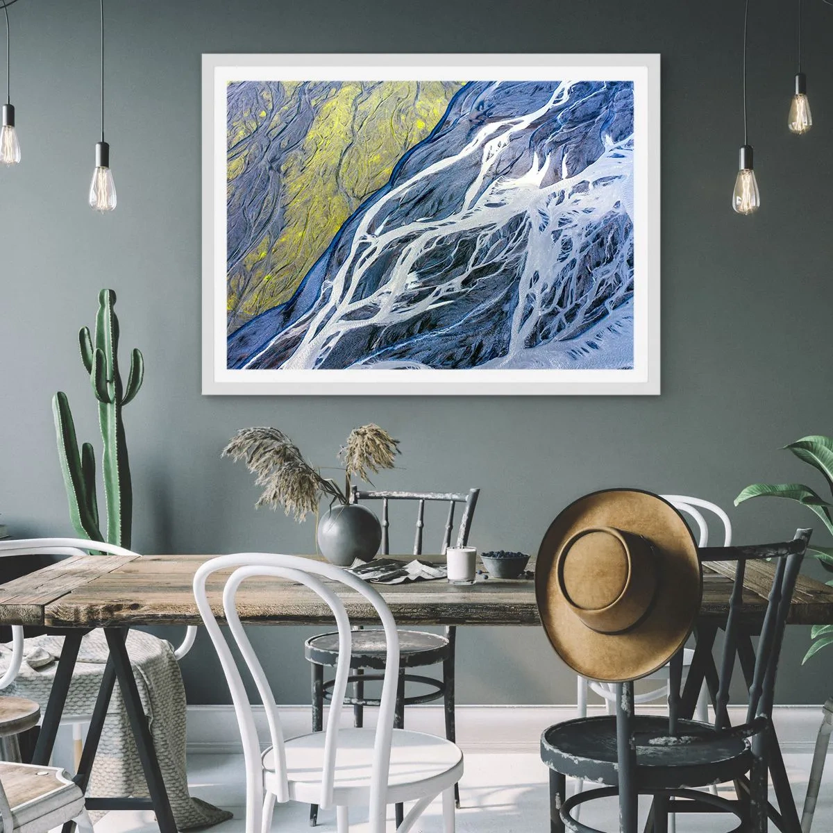 Plakát v bílém rámu - Jeskynní malby přírody - 91x61 cm