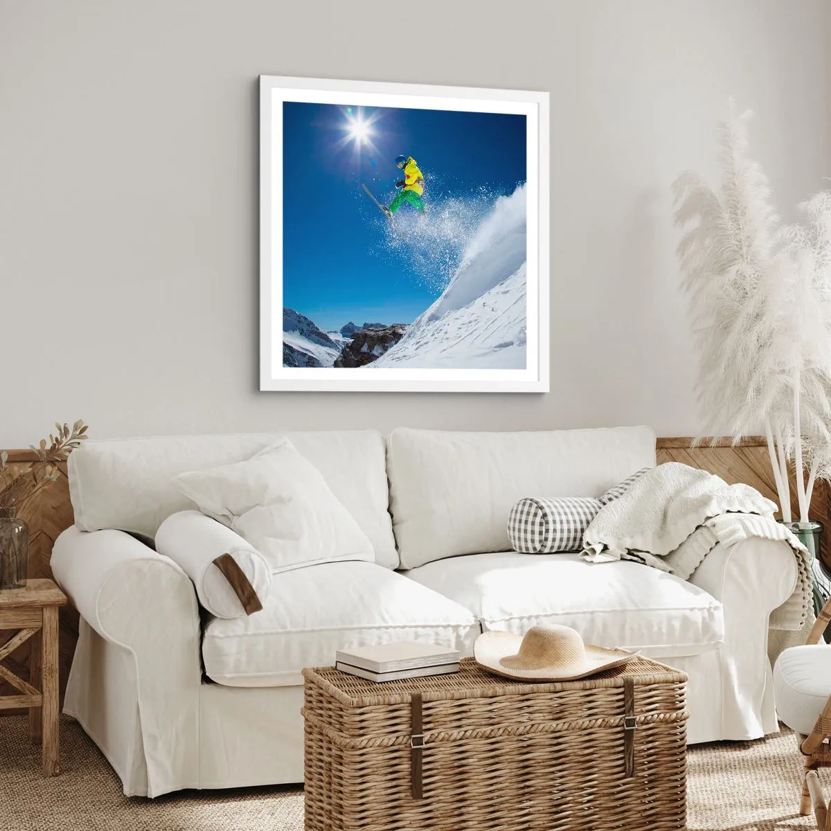 Plakát v bílém rámu - Tančící s horami - 60x60 cm