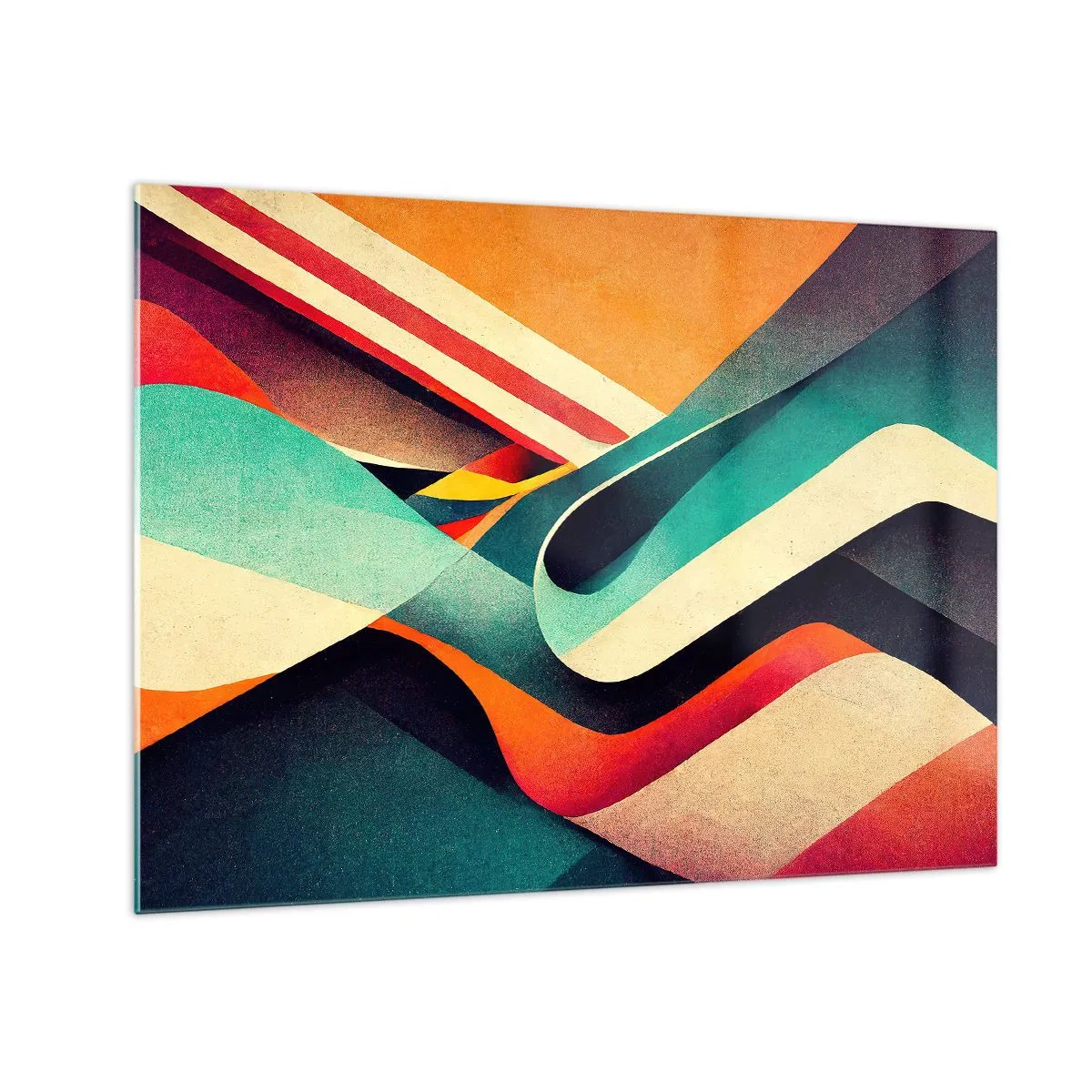 Obraz na skle - Barevné pruhy v dynamické, abstraktní kompozici - 70x50cm - Intenzivní kompozice - Moderní nástěnná dekorace do obývacího pokoje a ložnice ARTTOR