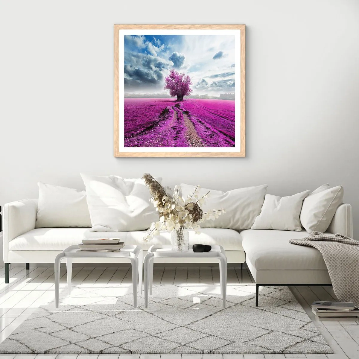 Plakát v rámu světlý dub - Vřesoviště - divočina - 60x60 cm