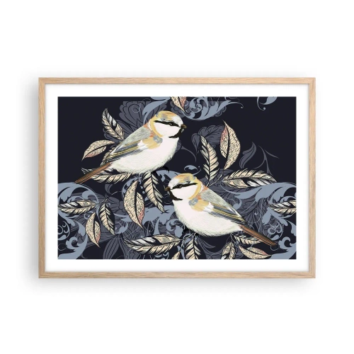 Plakát v rámu světlý dub - Žlutomodrá píseň - 70x50 cm