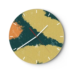 Nástěnné hodiny - Umělecké skvrny v odstínech zelené, béžové a oranžové - 30x30cm - Abstrakce – zpomalený pohyb - Moderní nástěnná dekorace do obývacího pokoje, kuchyně a ložnice ARTTOR