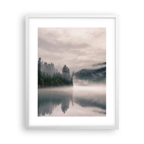 Plakát v bílém rámu - V zamyšlení, v mlze - 40x50 cm