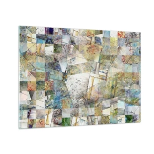 Obraz na skle - Barevná kompozice fragmentovaných geometrických tvarů - 70x50cm - Geometrické přeskupení - Moderní nástěnná dekorace do obývacího pokoje a ložnice ARTTOR