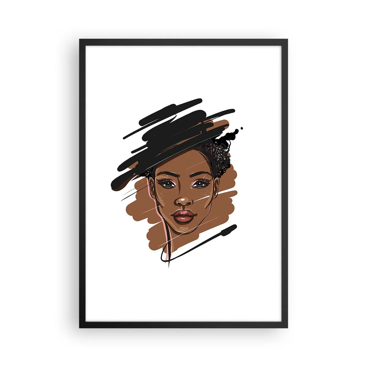 Plakát v černém rámu - Stylizovaný portrét ženy v odstínech hnědé a černé - 50x70cm - Sladká jako čokoláda - Moderní nástěnná dekorace do obývacího pokoje a ložnice ARTTOR