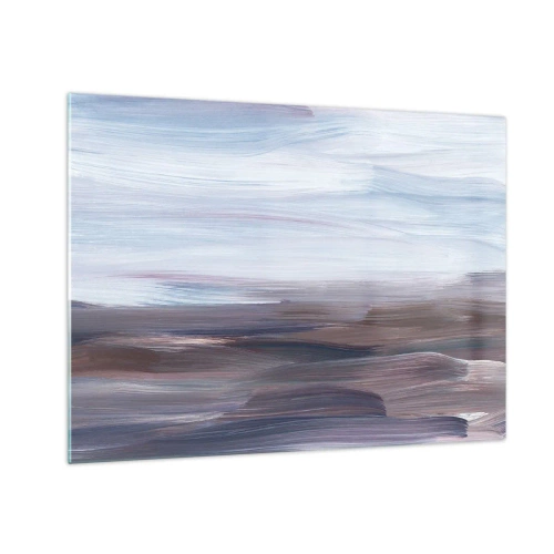 Obraz na skle - Horizontální pruhy vody v odstínech modré a hnědé v abstraktním stylu - 70x50cm - Živly: voda - Moderní nástěnná dekorace do obývacího pokoje a ložnice ARTTOR