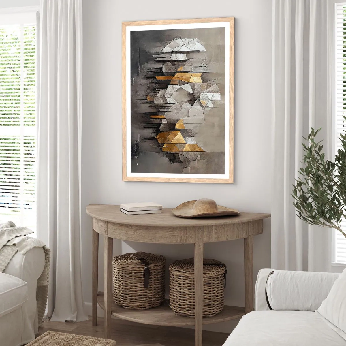 Plakát v rámu světlý dub - Kompozice z ledu a světla - 61x91 cm