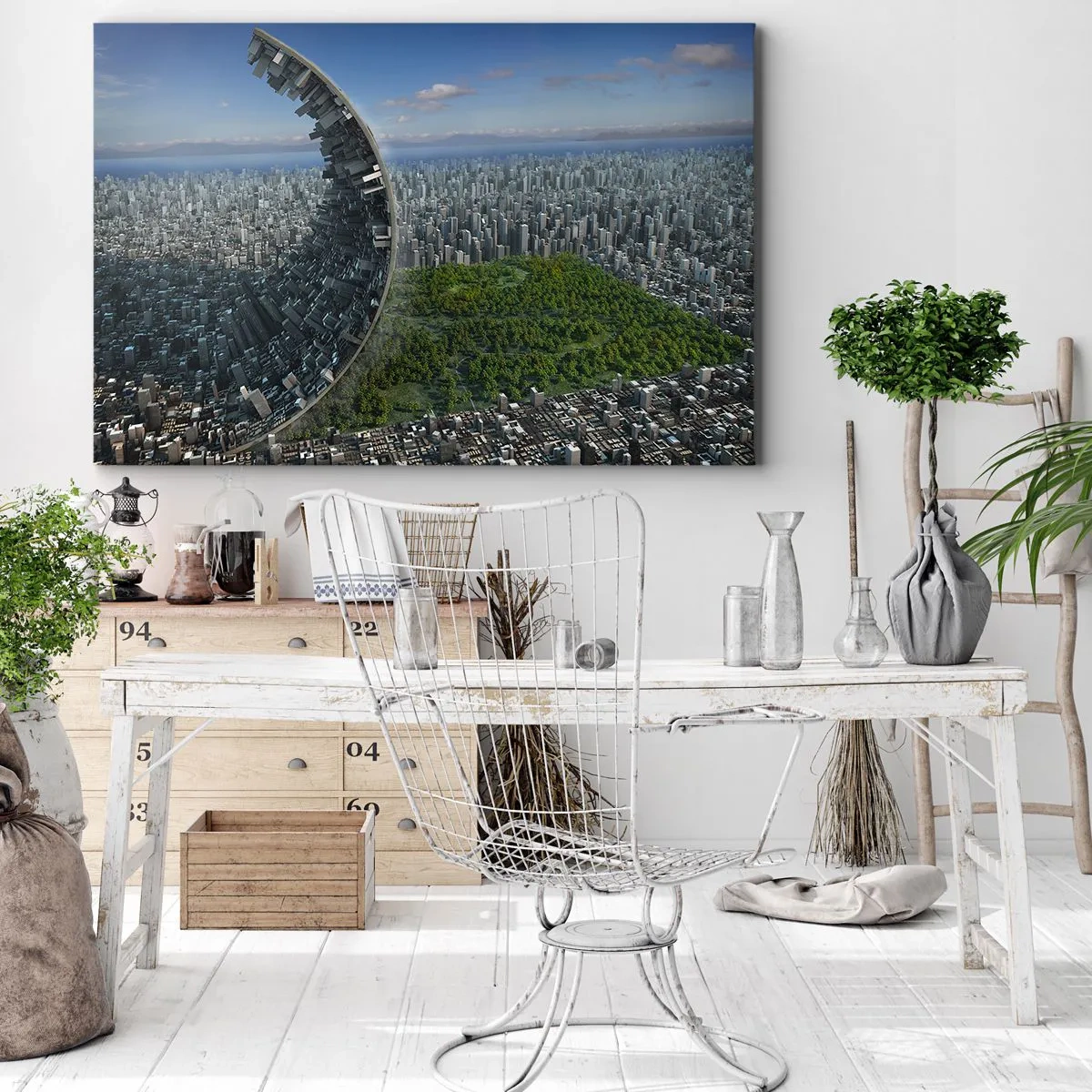 Obraz na plátně - Dynamické město se surrealistickým nádechem - 70x50cm - Příroda je věčná - Moderní nástěnná dekorace do obývacího pokoje a ložnice ARTTOR