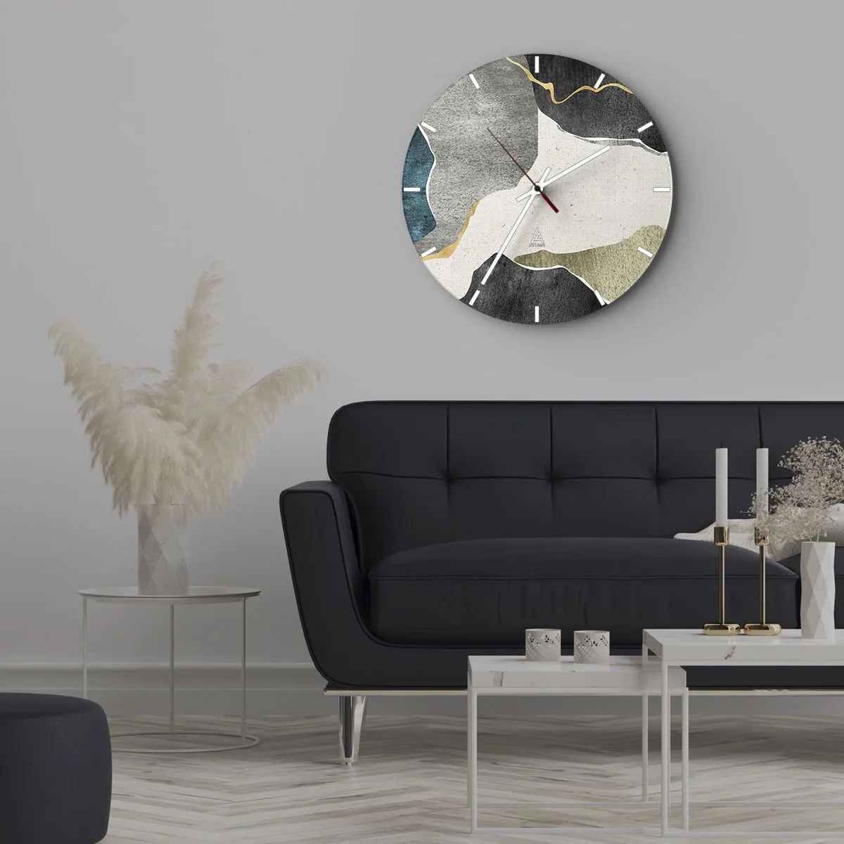 Nástěnné hodiny - Mozaiková kompozice se zlatou nití - 40x40 cm