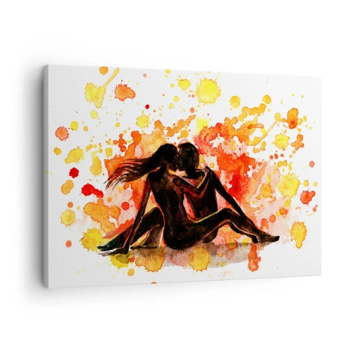 Obraz na plátně - Romantický akvarelový obraz dvou lidí v teplých barvách. - 70x50cm - A bylo světlo - Moderní nástěnná dekorace do obývacího pokoje a ložnice ARTTOR