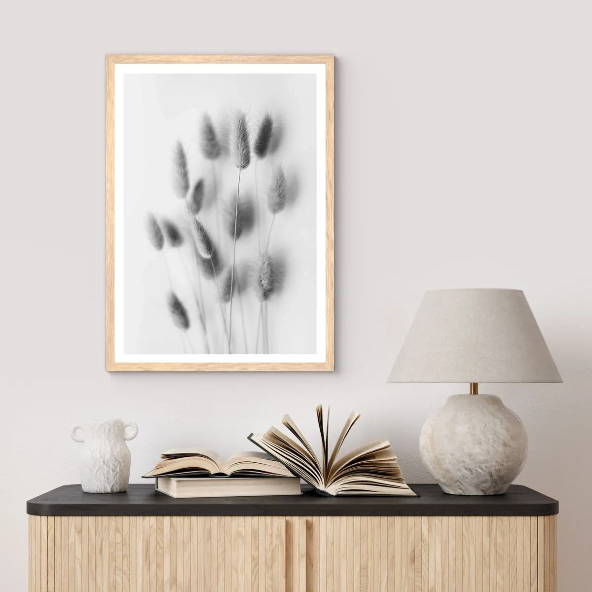 Plakát v rámu světlý dub - Její načechranost tráva - 70x100 cm