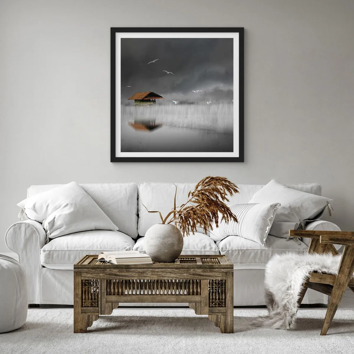 Plakát v černém rámu - Úkryt před deštěm - 50x50 cm