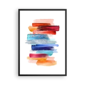 Plakát v černém rámu - Barevné abstraktní tahy štětcem na bílém pozadí - 50x70cm - Nahoru a dolů  - Moderní nástěnná dekorace do obývacího pokoje a ložnice ARTTOR