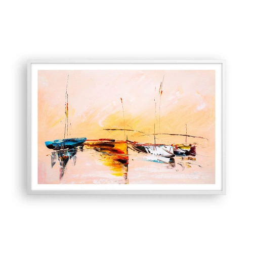 Plakát v bílém rámu - Večer v přístavu - 91x61 cm