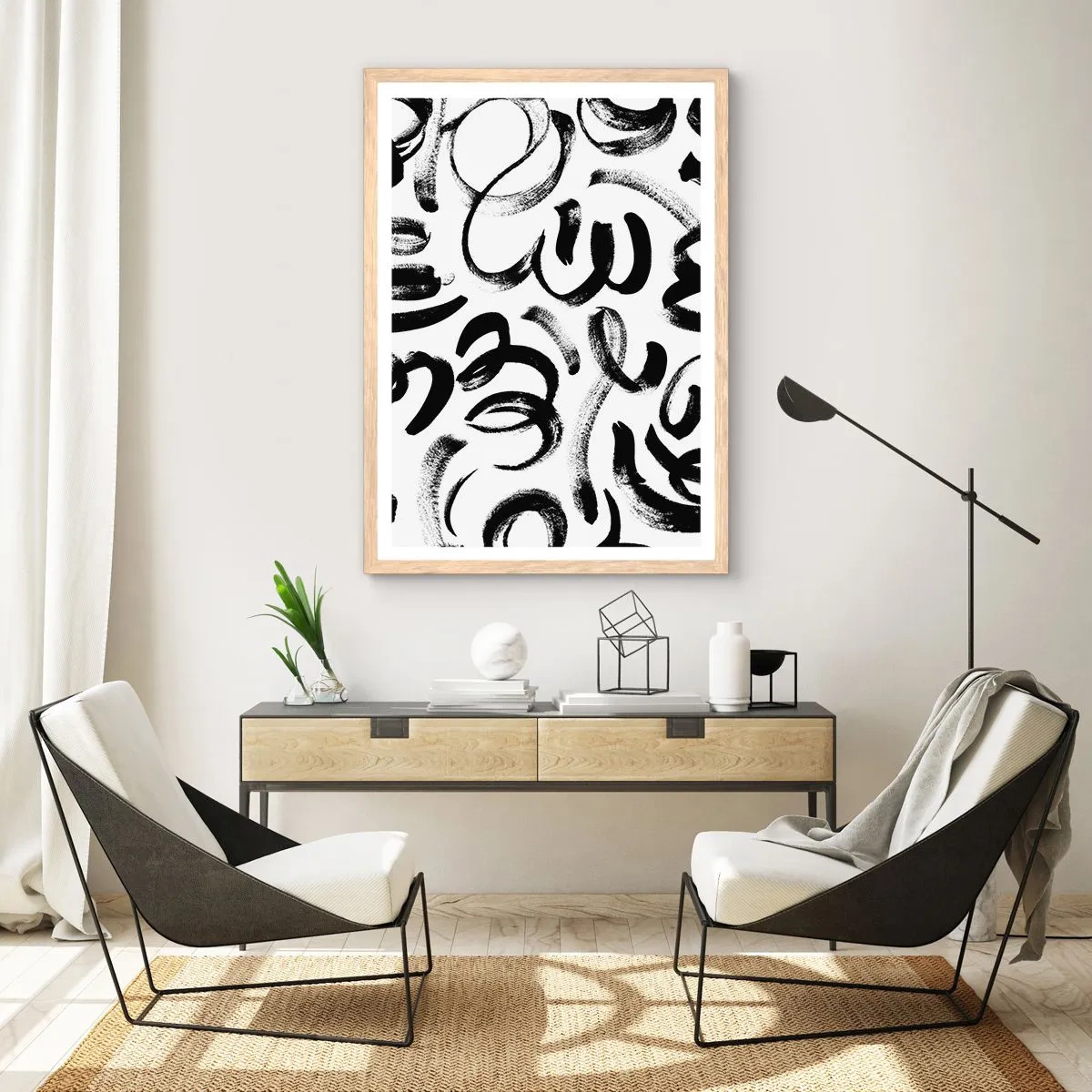 Plakát v rámu světlý dub - Černé na bílém - 40x50 cm