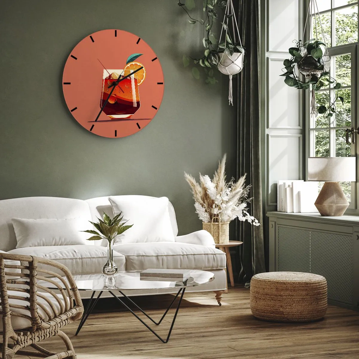 Nástěnné hodiny - Sklenice letního nápoje s plátkem pomeranče a ledem - 30x30cm - Letní osvěžení - Moderní nástěnná dekorace do obývacího pokoje, kuchyně a ložnice ARTTOR