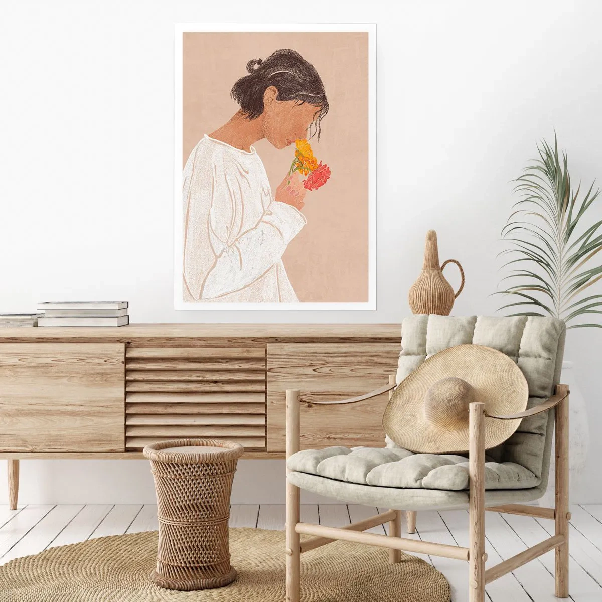Plakát - Dívka a květiny - 70x100 cm