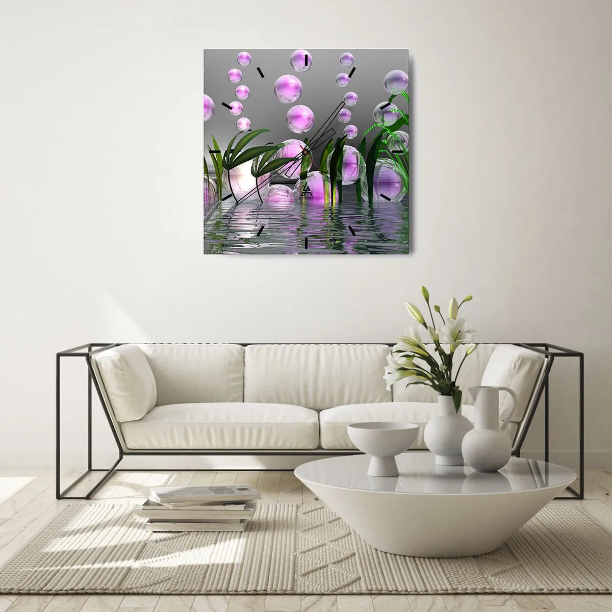 Nástěnné hodiny - Reflexní kompozice lehkosti a života - 30x30 cm