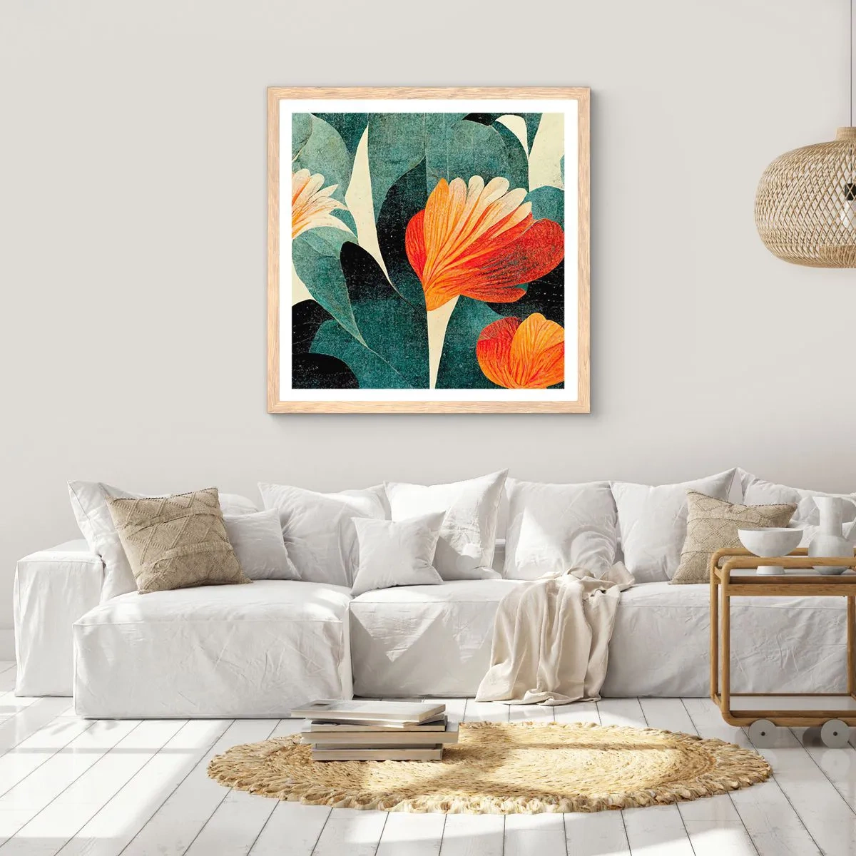 Plakát v rámu světlý dub - Tropické horko a chlad zeleně - 50x50 cm