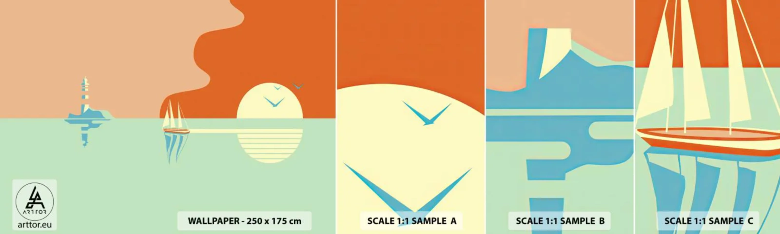 Fototapeta Vzorek Standard Eco - Dokonalá mořská krajina - Abstrakce, Plachetnice, Lucerna - 100x30 cm