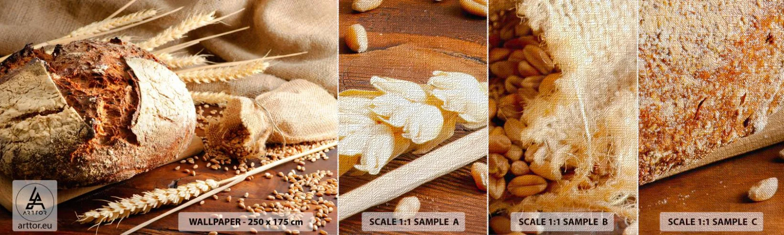 Vzor Fototapety Premium Canvas - Chutný, voňavý, křupavý - Chléb, Zrno pšenice, Gastronomie - 100x30 cm