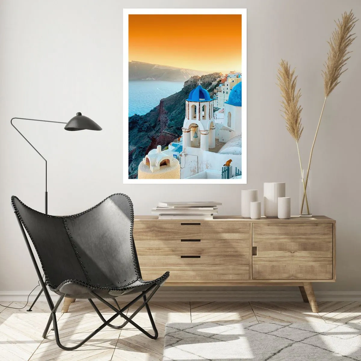 Plakát - Santorini - přitulené ke skalám - 40x50 cm