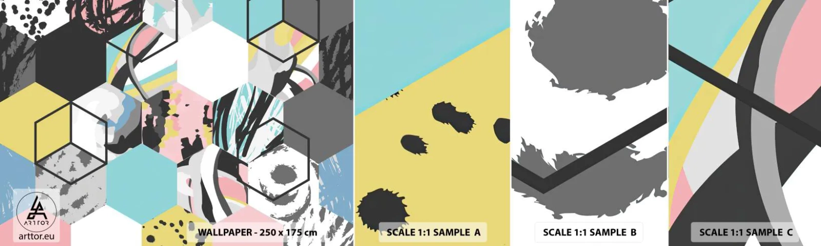 Vzor Fototapety Samolepicí Deluxe Sticker - Šestiúhelníky a krychle v šesti barvách - Abstrakce, Kus, Moderní vzor - 100x30 cm