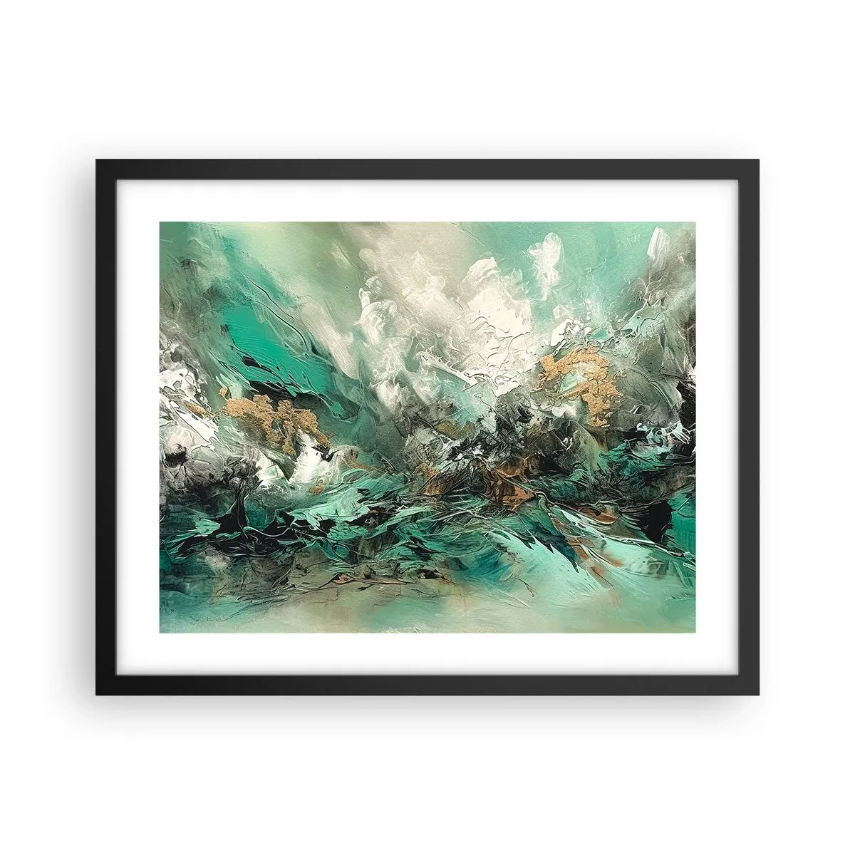 Plakát v černém rámu - Smaragdově černé vlnobití - 50x40 cm