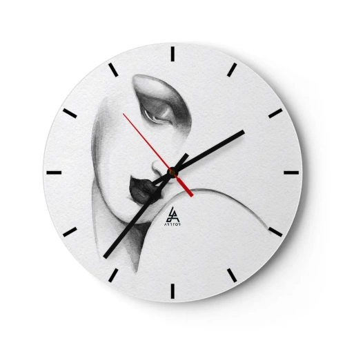 Nástěnné hodiny - Minimalistický portrét ženy v odstínech šedé. - 30x30cm - Ve stylu Lempické - Moderní nástěnná dekorace do obývacího pokoje, kuchyně a ložnice ARTTOR