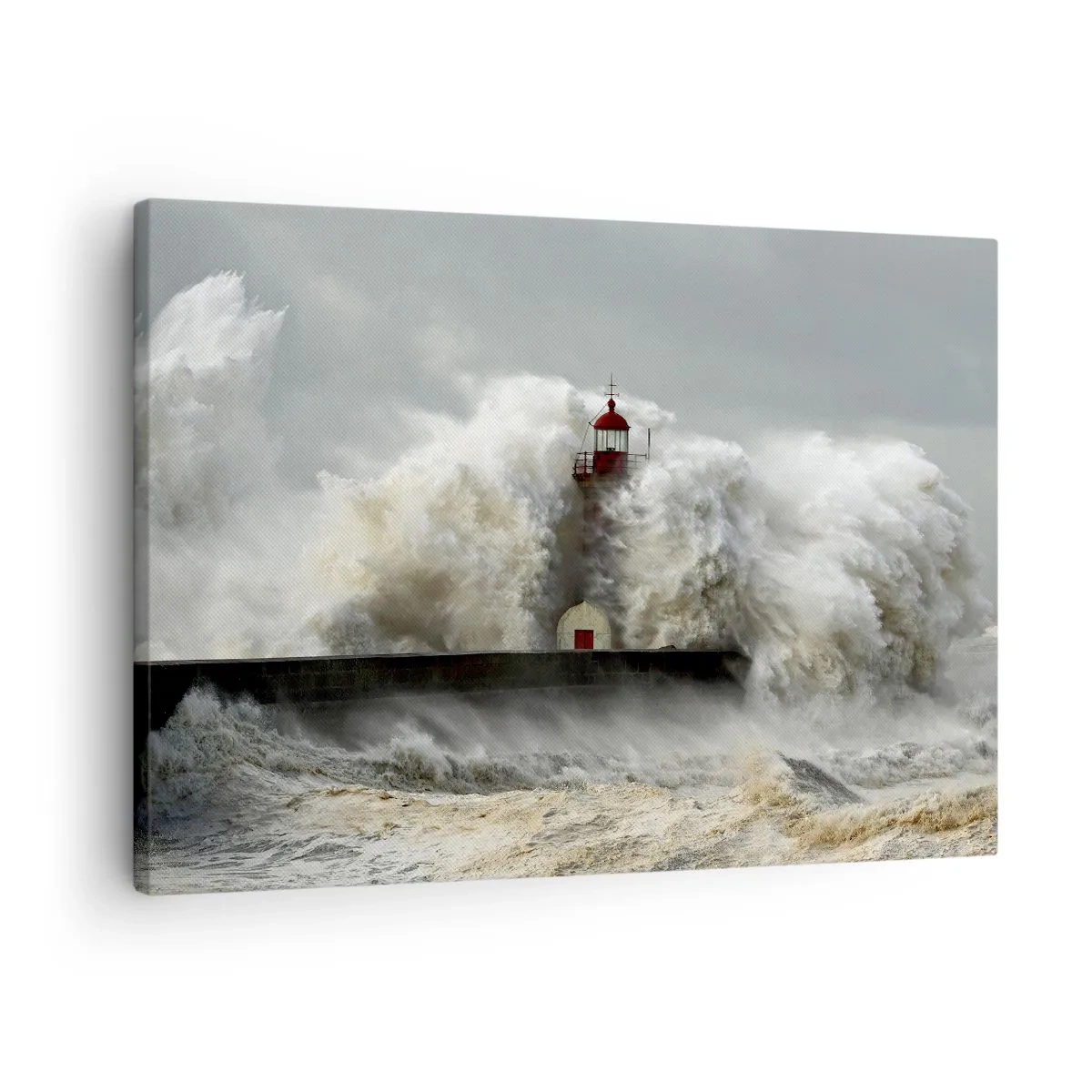 Obraz na plátně - Maják obklopený rozbouřenými vlnami během bouře - 70x50cm - Hněv oceánu - Moderní nástěnná dekorace do obývacího pokoje a ložnice ARTTOR