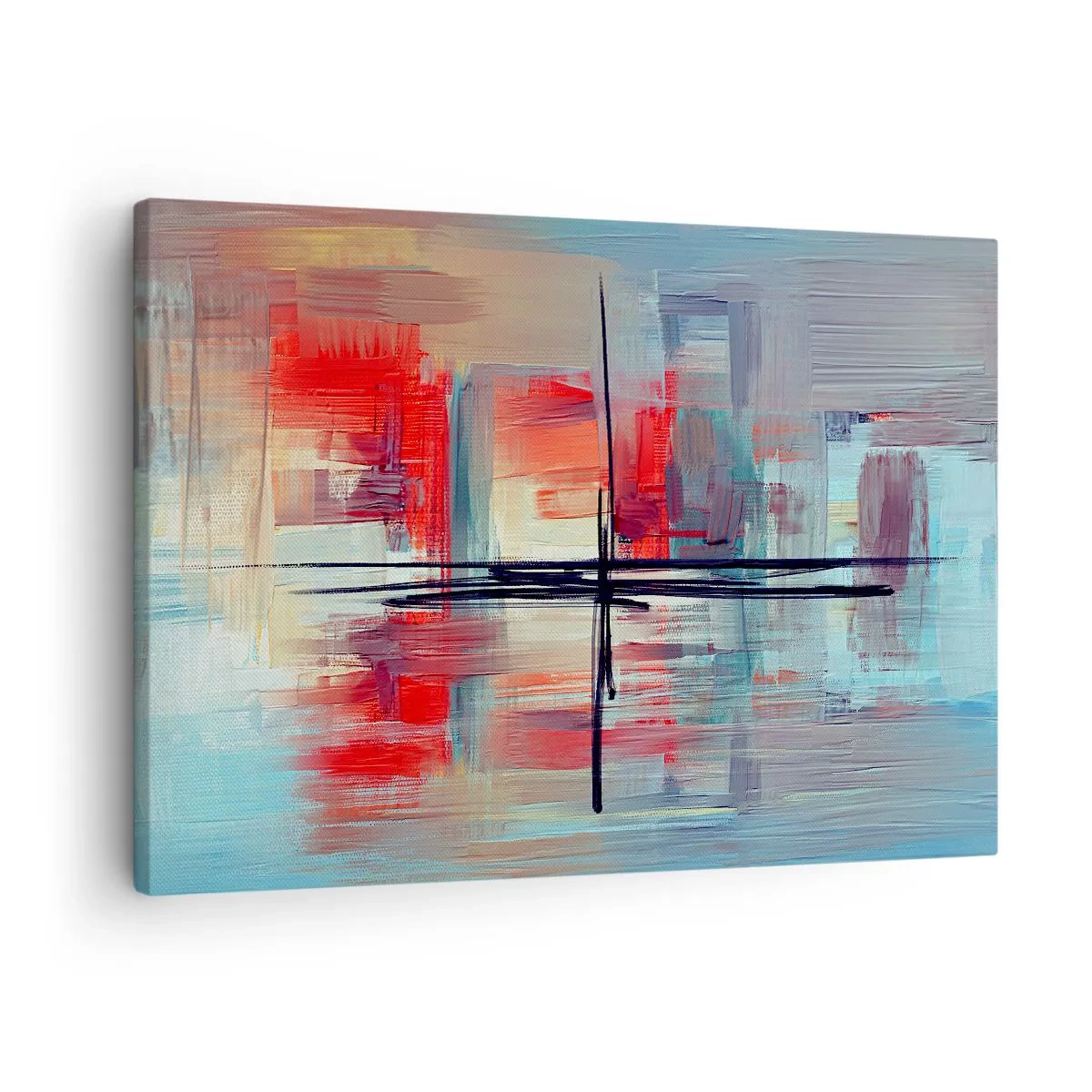 Obraz na plátně - Abstraktní kompozice s intenzivními barvami, liniemi a geometrickými tvary. - 70x50cm - Krajina v neznámé dimenzi - Moderní nástěnná dekorace do obývacího pokoje a ložnice ARTTOR