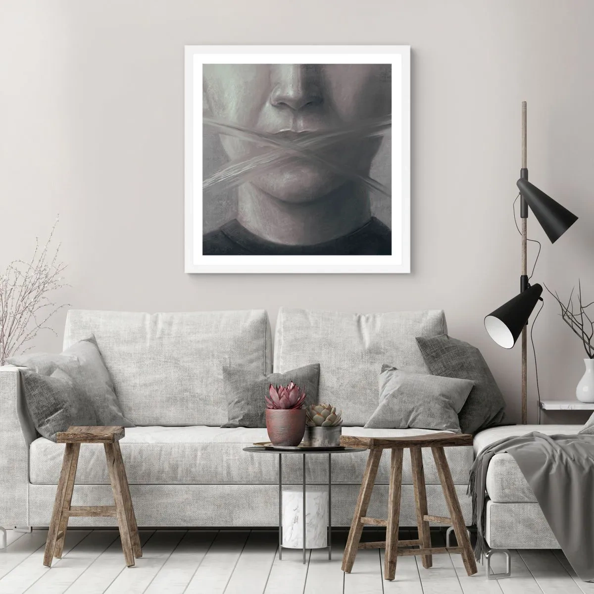 Plakát v bílém rámu - Ani slovo - 60x60 cm